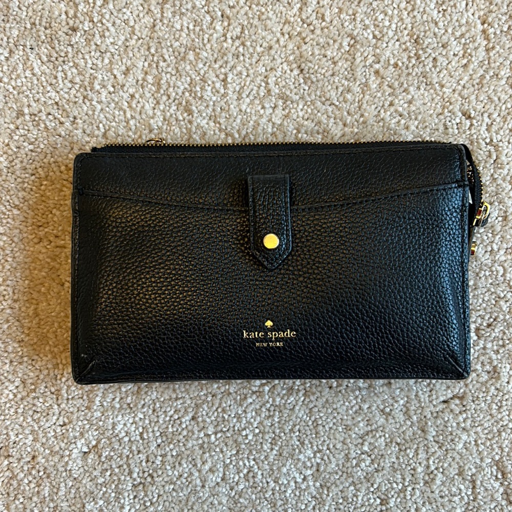 Kate Spade black leather clutch / small crossbody / shoulder bag